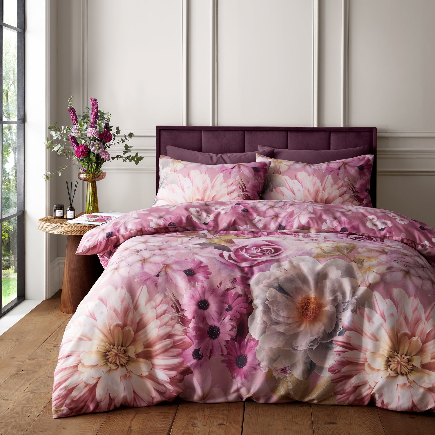 RHS Rosemoor Floral Duvet Cover Bedding Set Pink