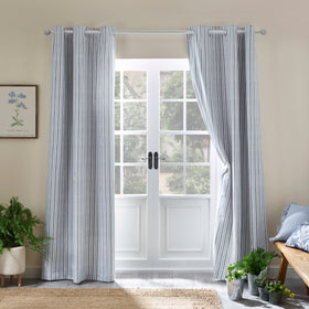 Catherine Lansfield Logan Stripe Ready Made Eyelet Curtains Blue