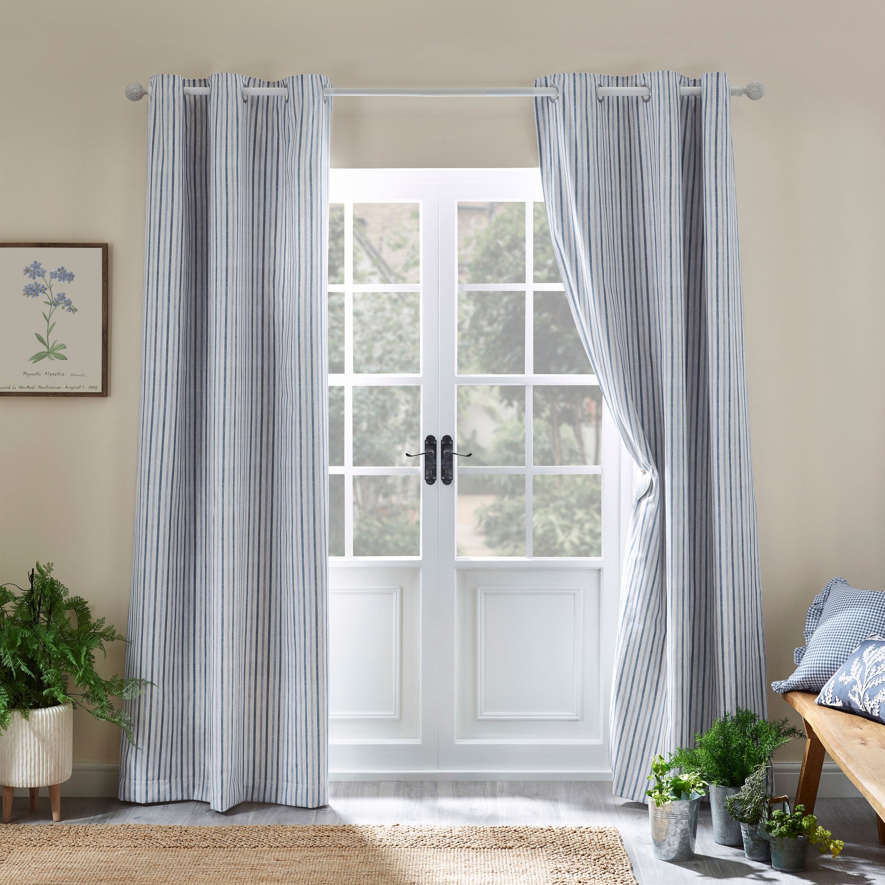 Catherine Lansfield Logan Stripe Ready Made Eyelet Curtains Blue