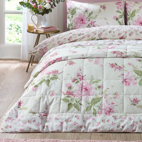Catherine Lansfield Avebury Floral 220cm x 230cm Reversible Bedspread Cream