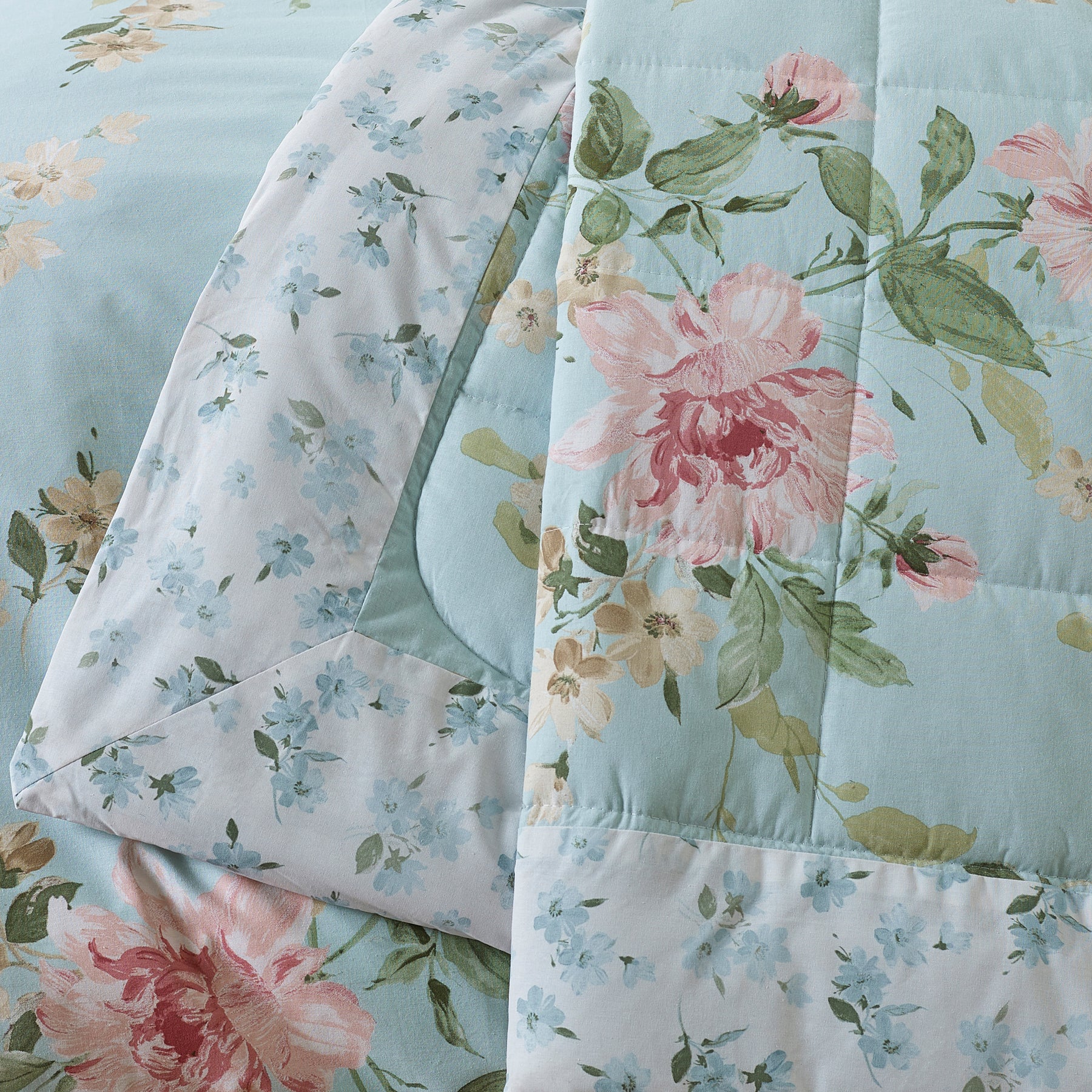 Catherine Lansfield Avebury Floral 220cm x 230cm Reversible Bedspread Duck Egg