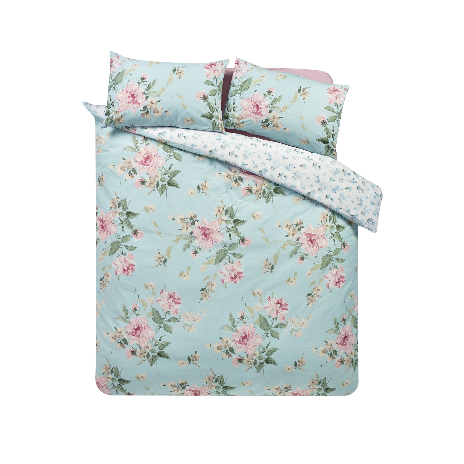 Catherine Lansfield Avebury Floral Duvet Cover Bedding Set Duck Egg