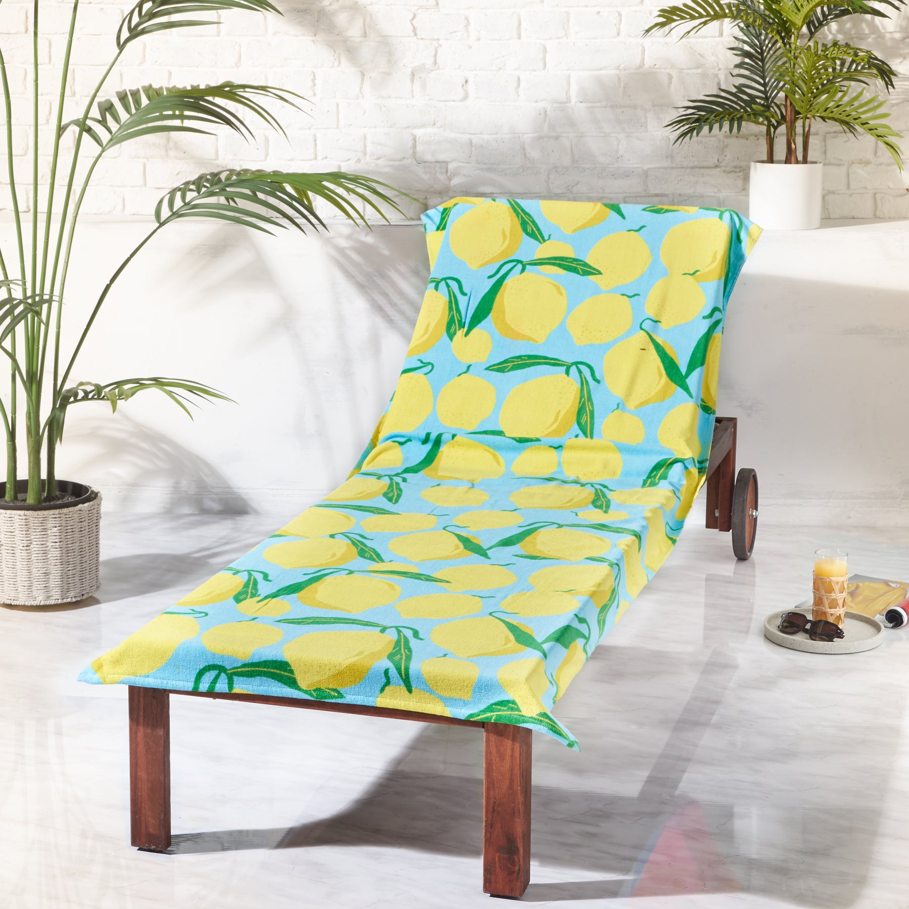 Catherine Lansfield Lemons Deck Chair Hood Beach Towel Aqua