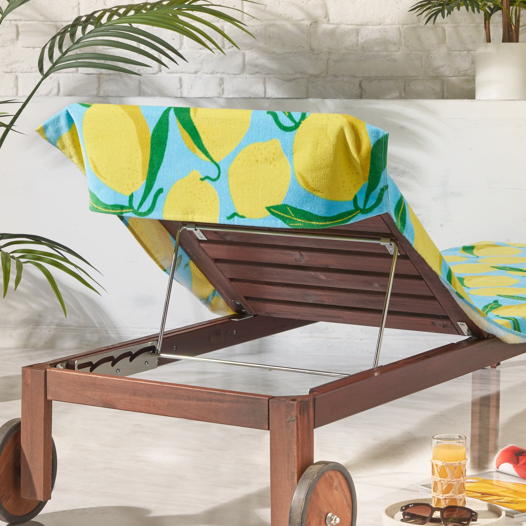 Catherine Lansfield Lemons Deck Chair Hood Beach Towel Aqua