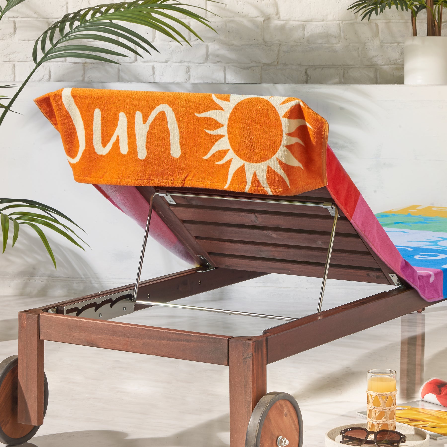 Catherine Lansfield Block Stripe Deck Chair Hood Beach Towel Bright