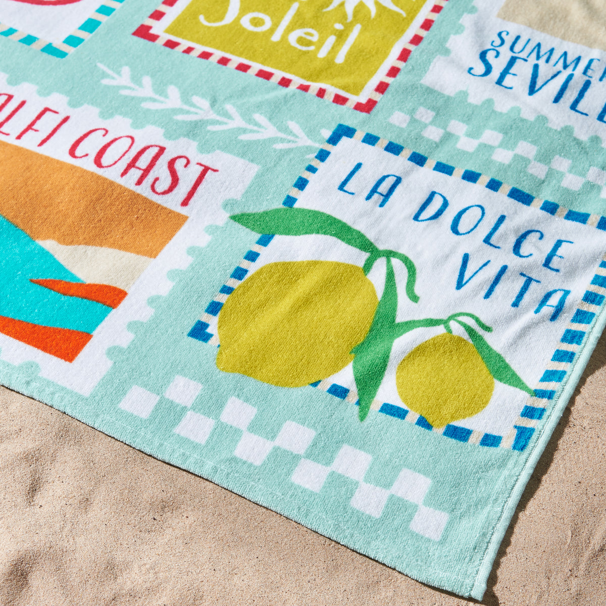Catherine Lansfield Postcards Absorbent Beach Towel Green