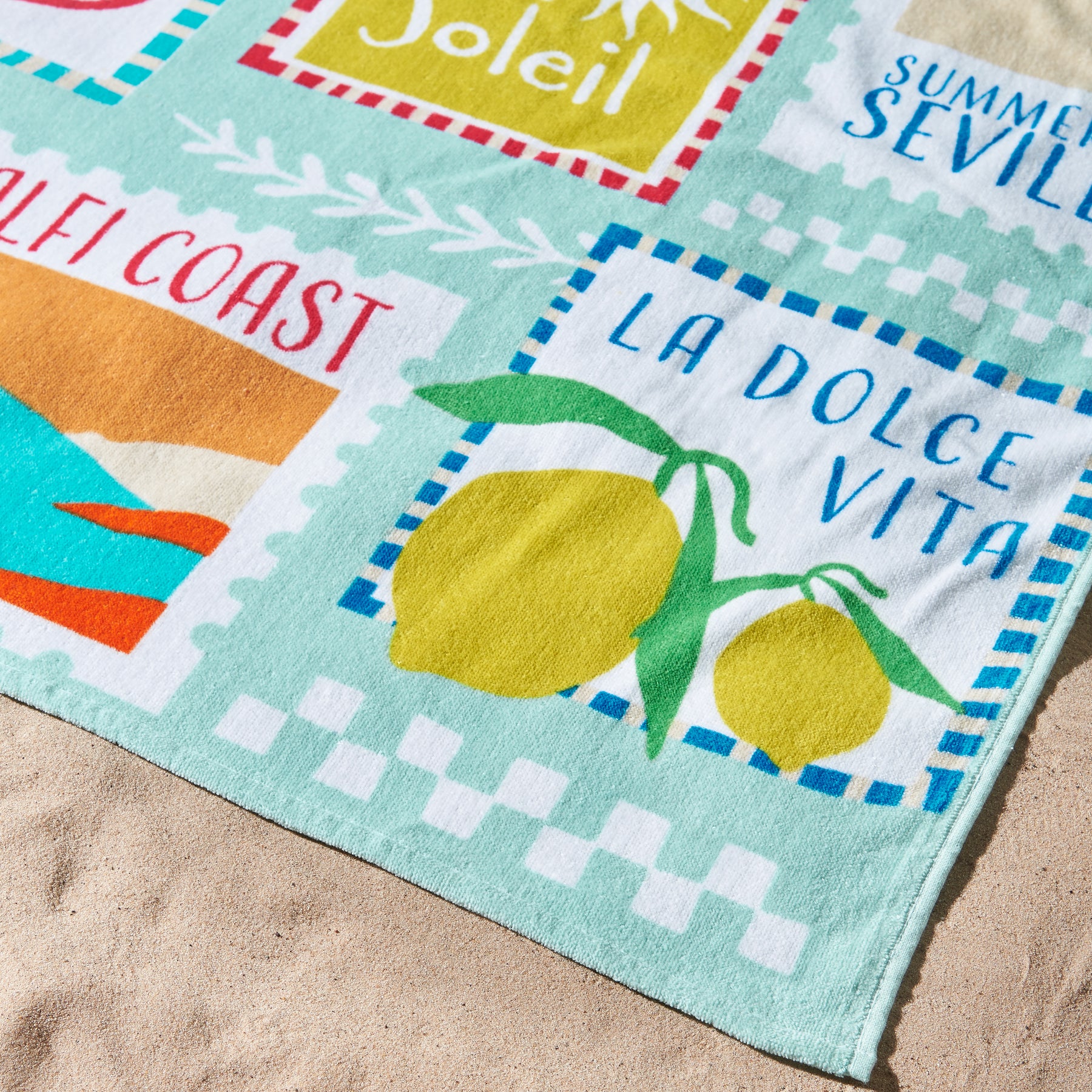 Catherine Lansfield Postcards Absorbent Beach Towel Green