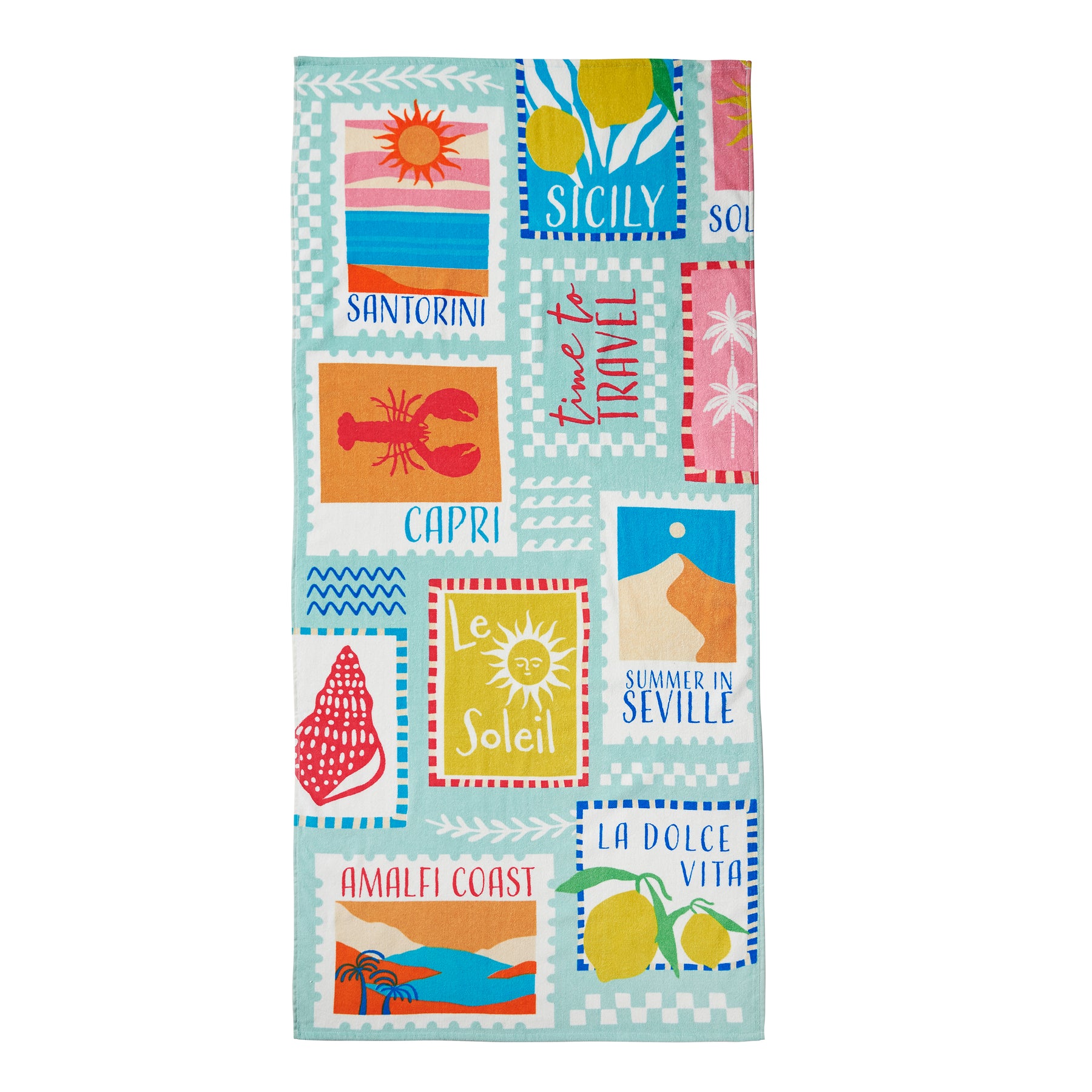 Catherine Lansfield Postcards Absorbent Beach Towel Green