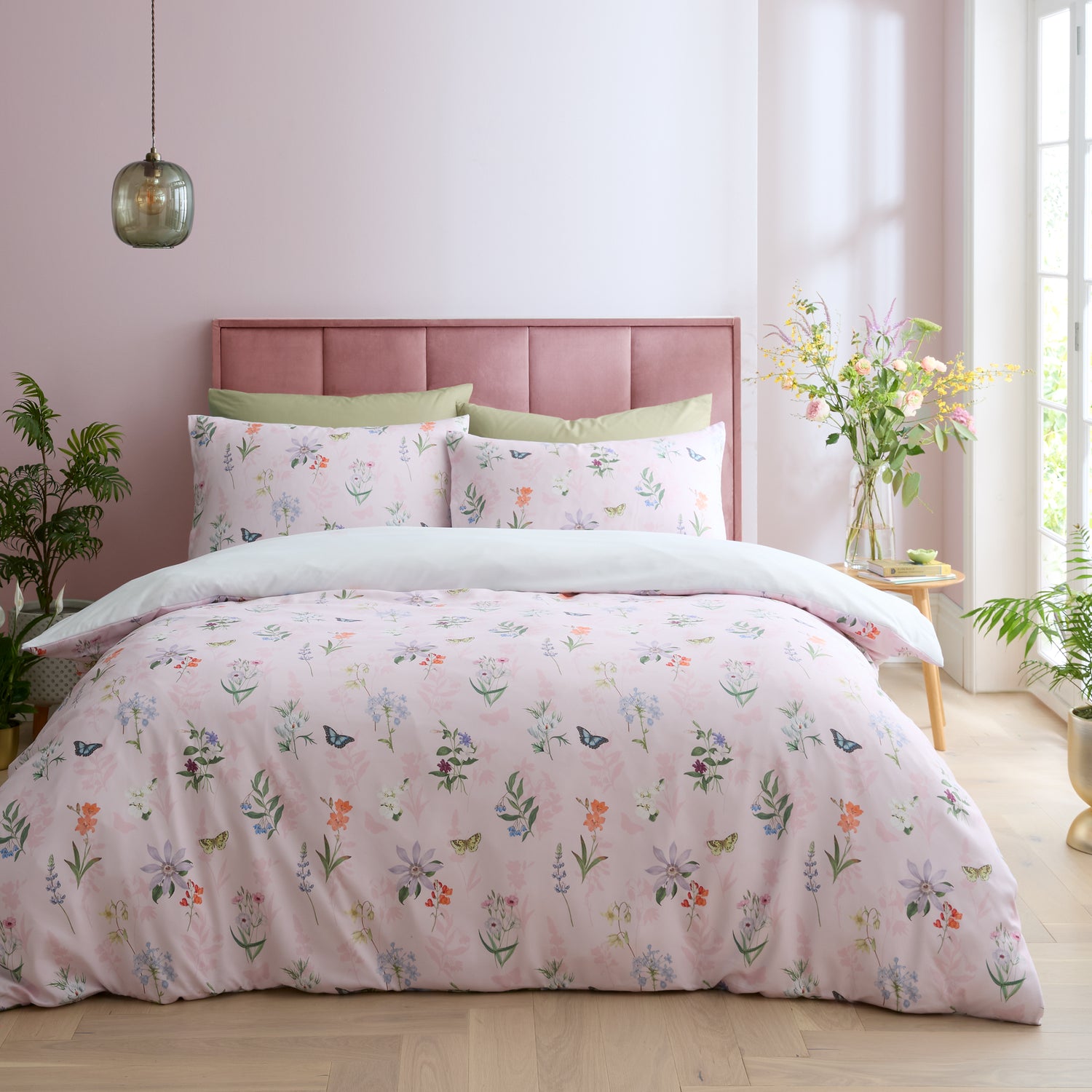 Royal Horticultural Society Enchanted Butterfly Garden Duvet Cover Bedding Set Pink