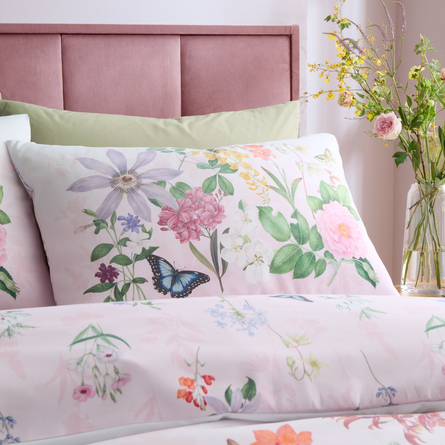 Royal Horticultural Society Enchanted Butterfly Garden Duvet Cover Bedding Set Pink