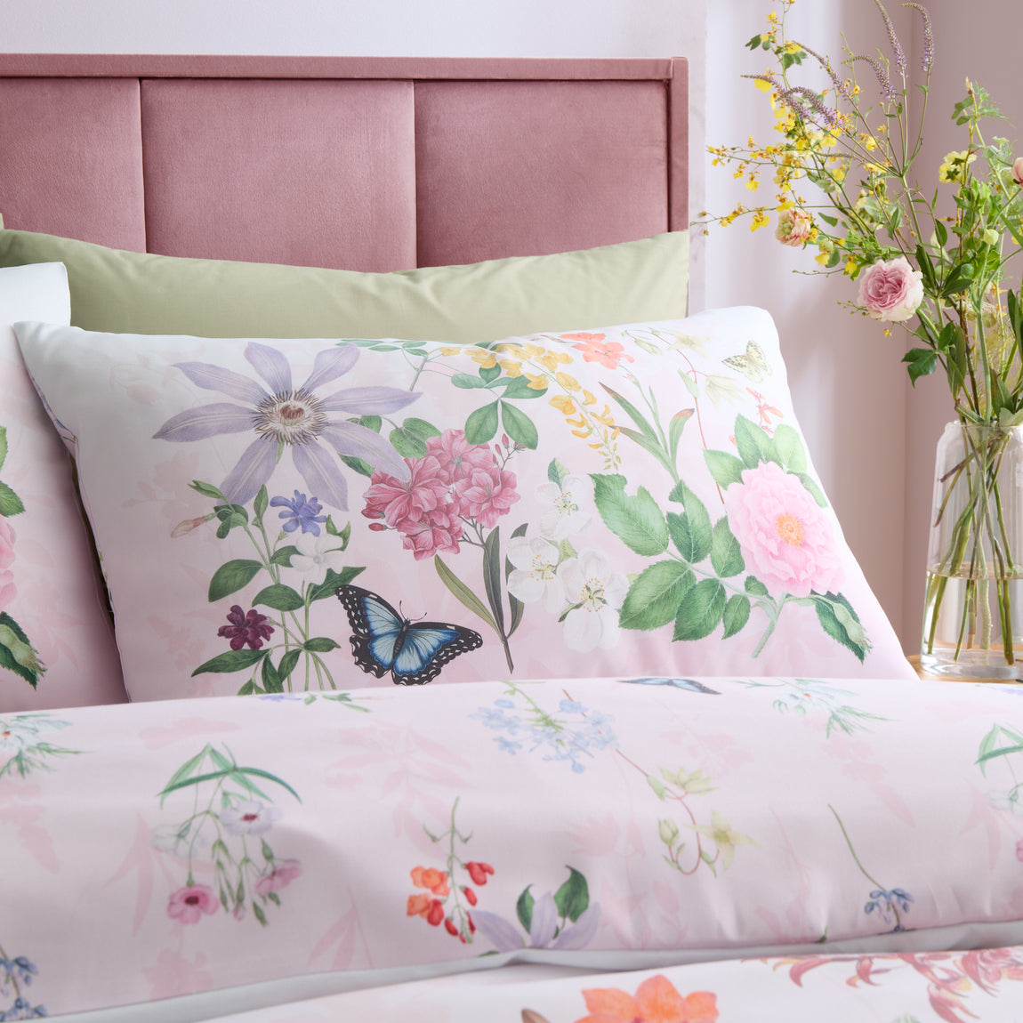 Royal Horticultural Society Enchanted Butterfly Garden Duvet Cover Bedding Set Pink
