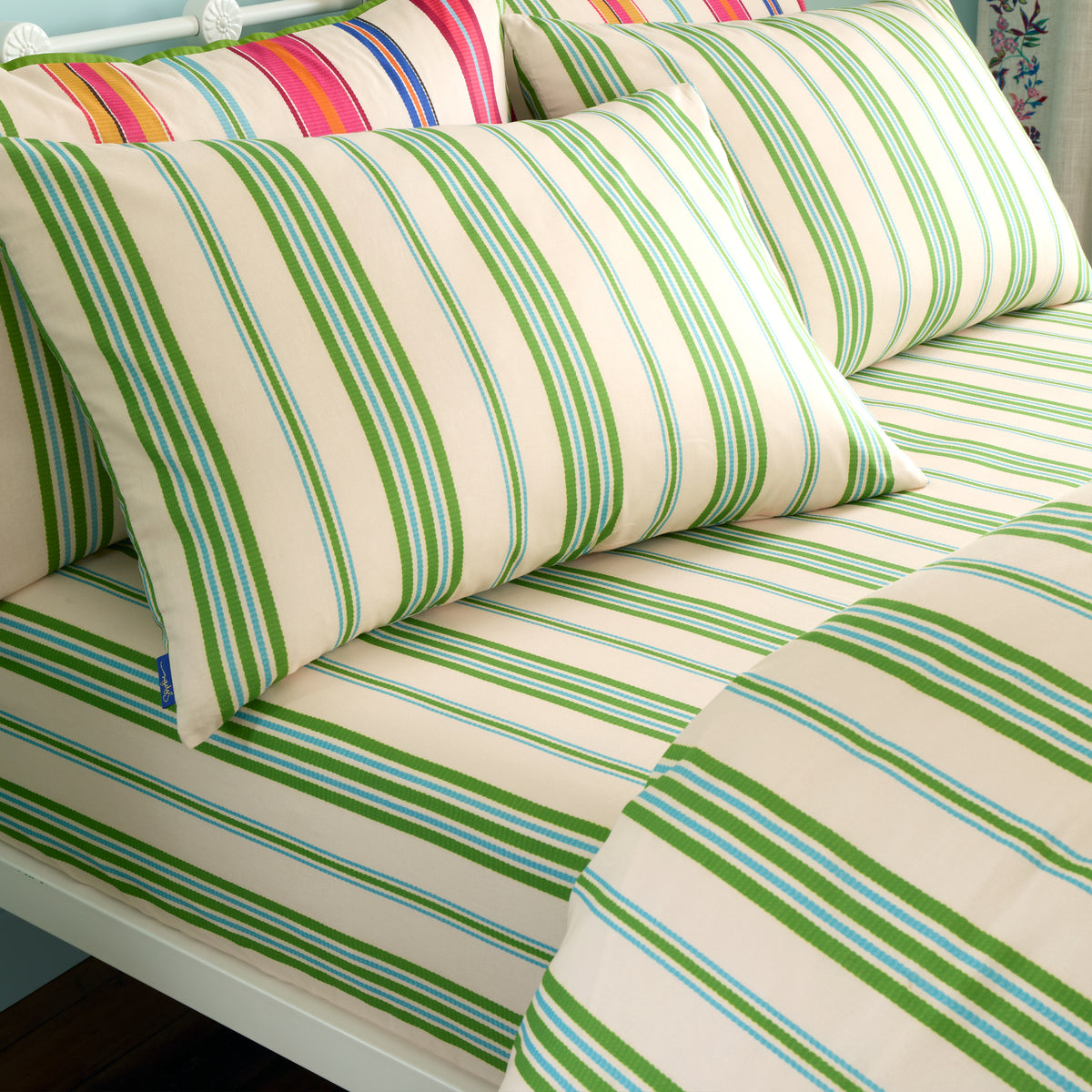 Sophie Robinson Sophie Stripe Bed Linen Fitted Sheet Green