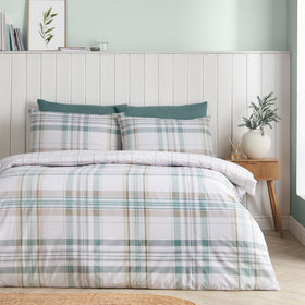 Catherine Lansfield Cartmel Check Duvet Cover Bedding Set Green