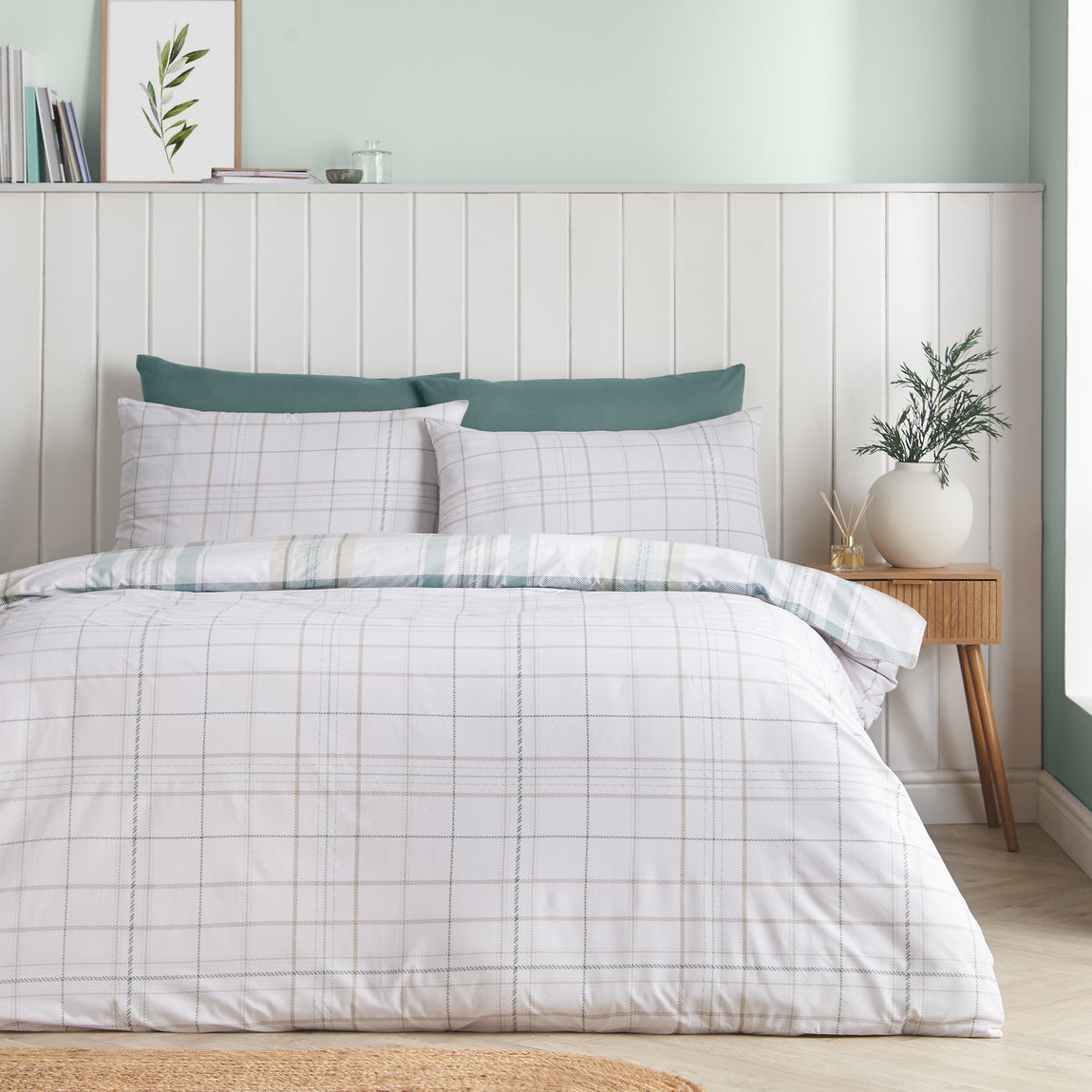 Catherine Lansfield Cartmel Check Duvet Cover Bedding Set Green