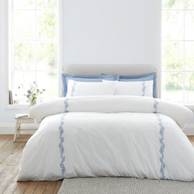 Bianca Camille Embroidered Floral Duvet Cover Bedding Set White Blue