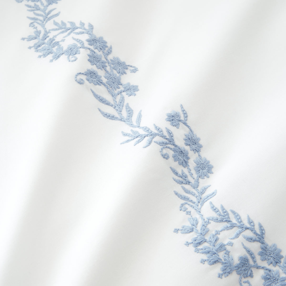 Bianca Camille Embroidered Floral Duvet Cover Bedding Set White Blue
