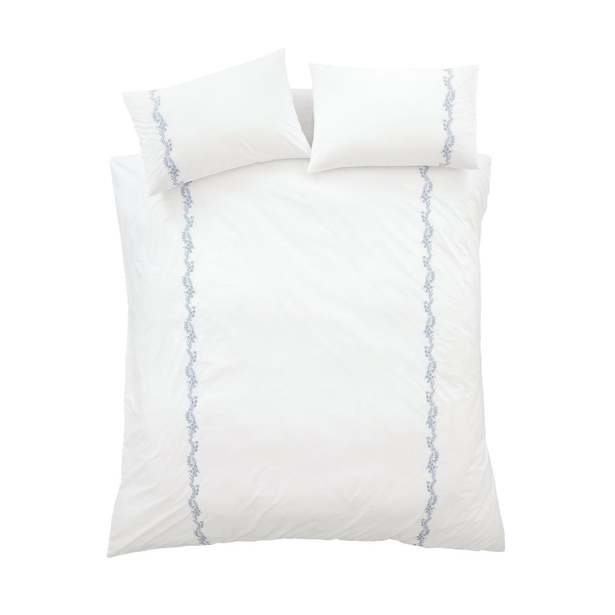 Bianca Camille Embroidered Floral Duvet Cover Bedding Set White Blue