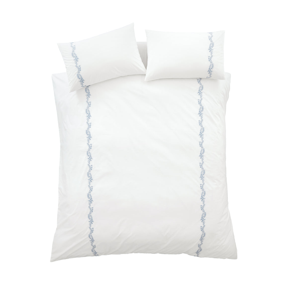 Bianca Camille Embroidered Floral Duvet Cover Bedding Set White Blue