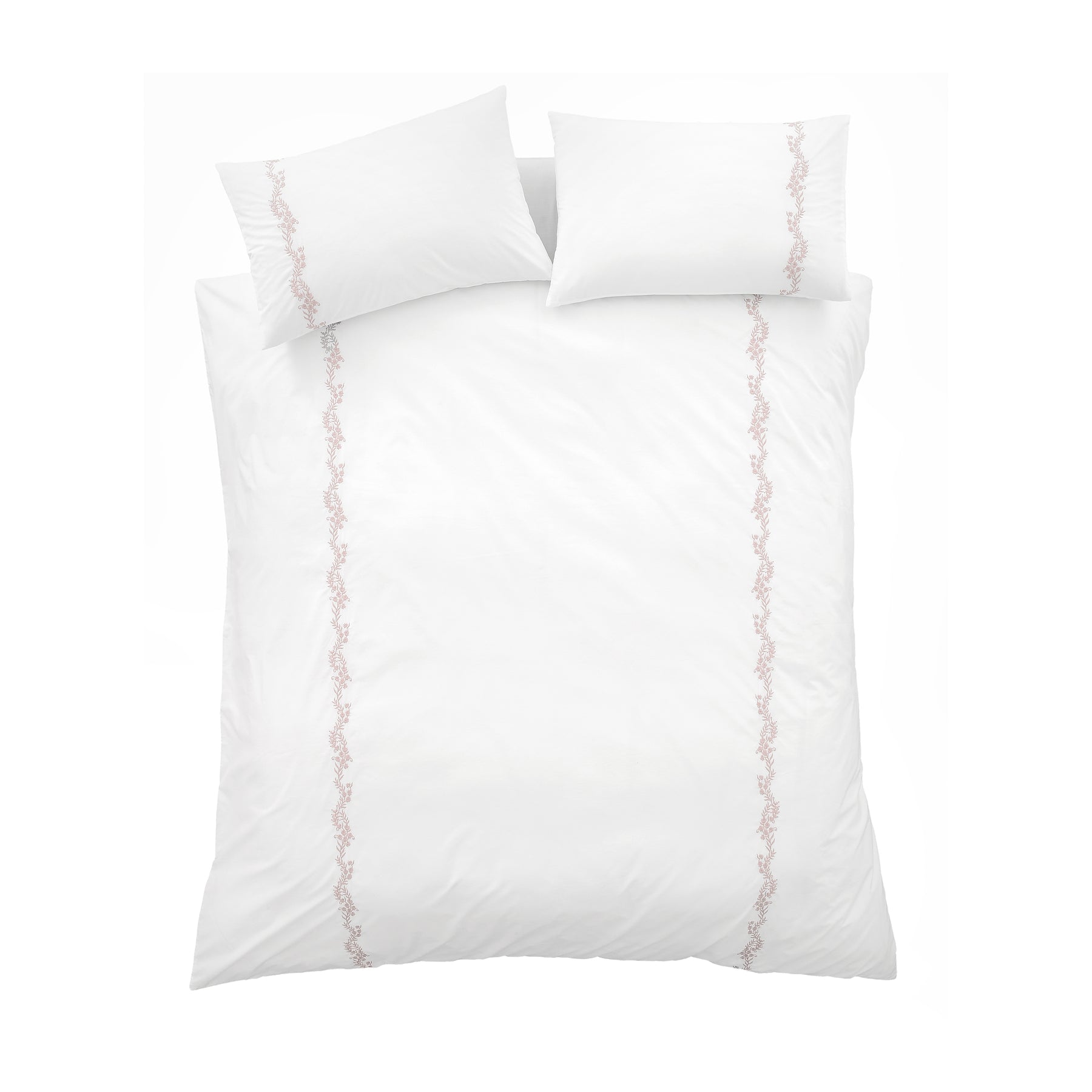 Bianca Camille Embroidered Floral Duvet Cover Bedding Set White Pink