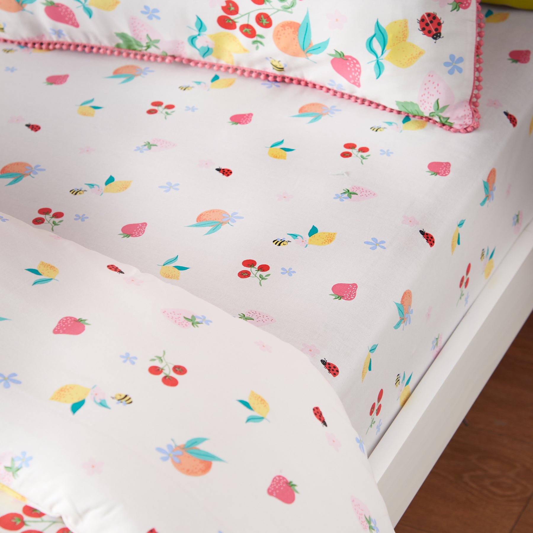 Catherine Lansfield Fruity Friends Bed Linen Fitted Sheet Bright