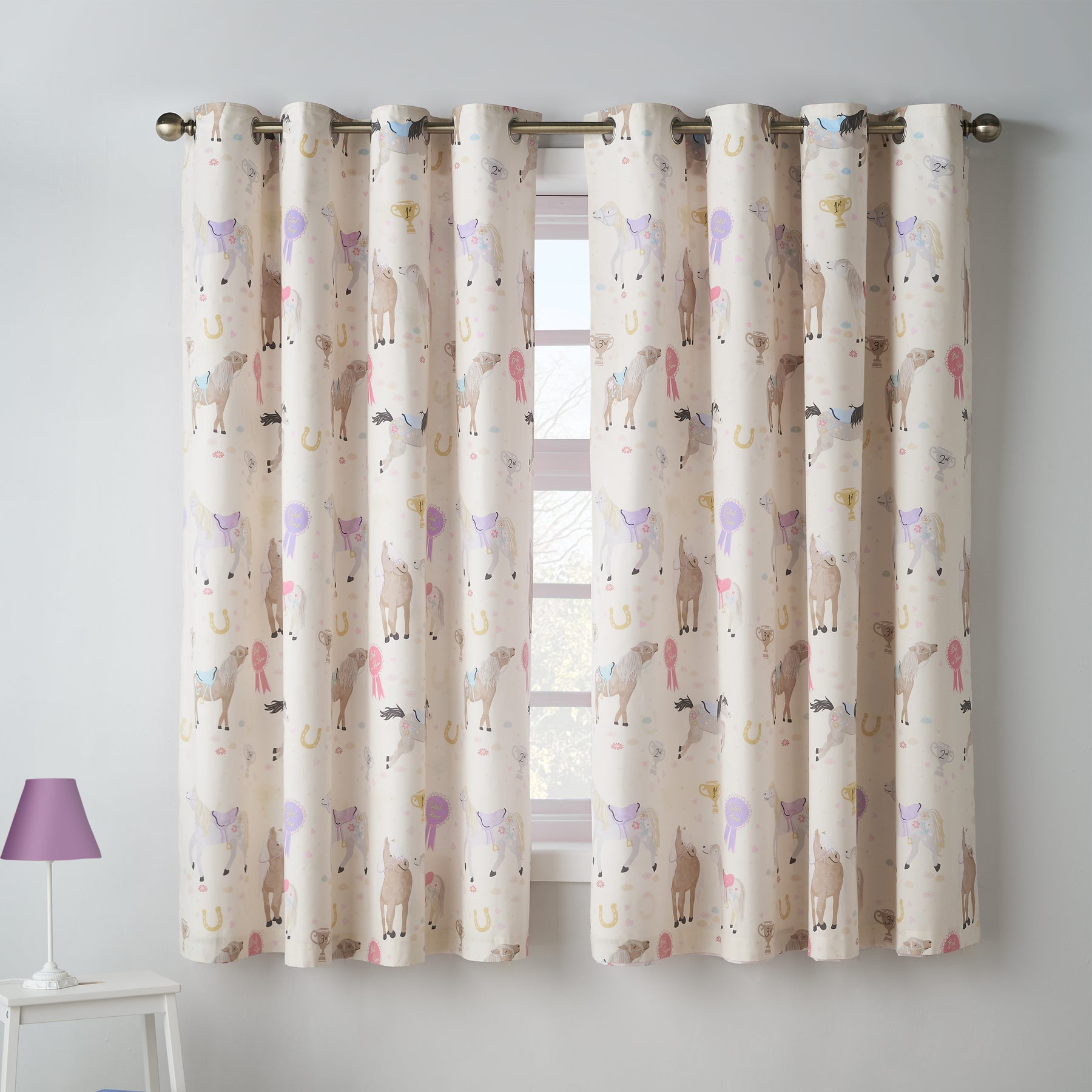 Catherine Lansfield Happy Horses Ready Made Eyelet Curtains 66 x 72 Pink