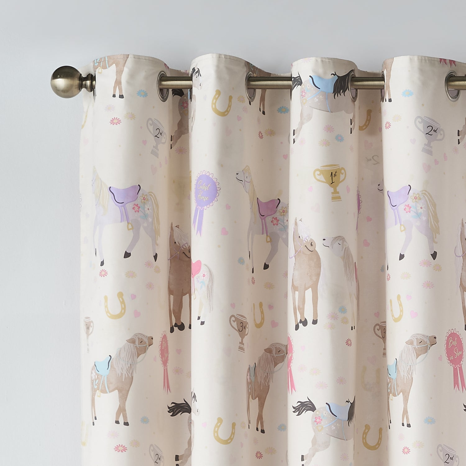 Catherine Lansfield Happy Horses Ready Made Eyelet Curtains 66 x 72 Pink