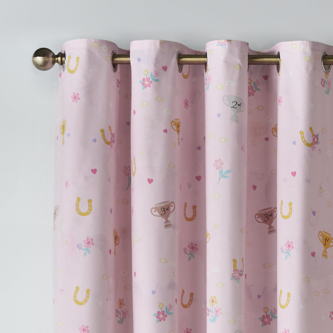 Catherine Lansfield Happy Horses Ready Made Eyelet Curtains 66 x 72 Pink
