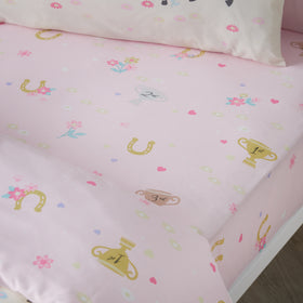 Catherine Lansfield Happy Horses Bed Linen Fitted Sheet Pink