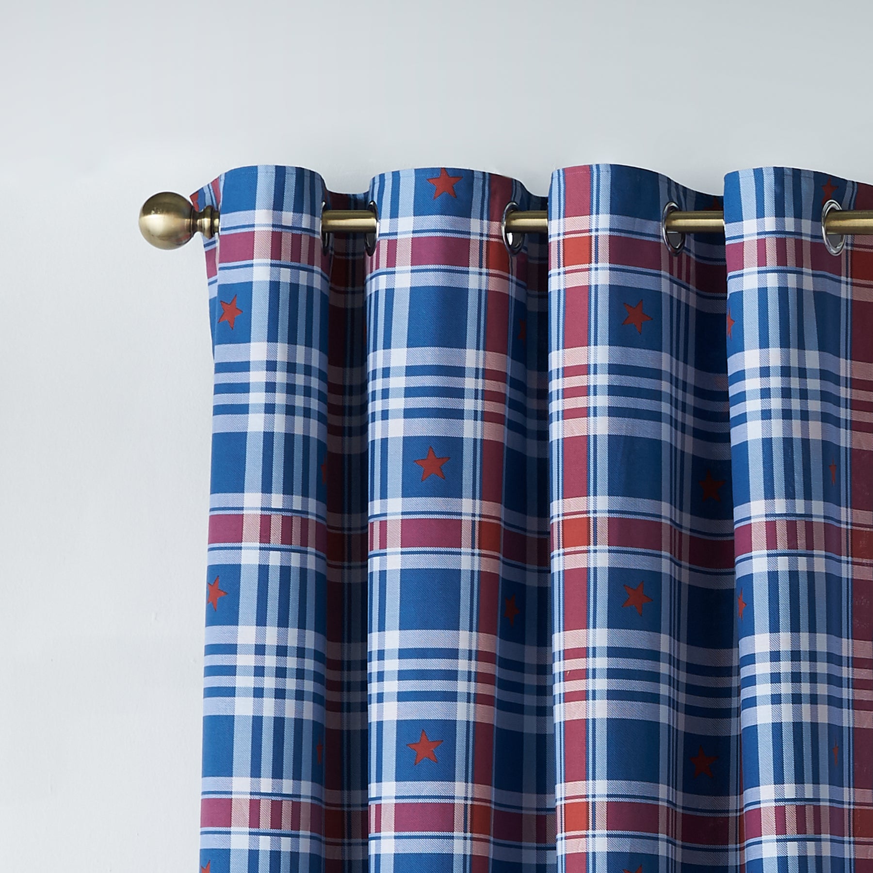 Catherine Lansfield Stars And Check Ready Made Eyelet Curtains 66 x 72 Blue