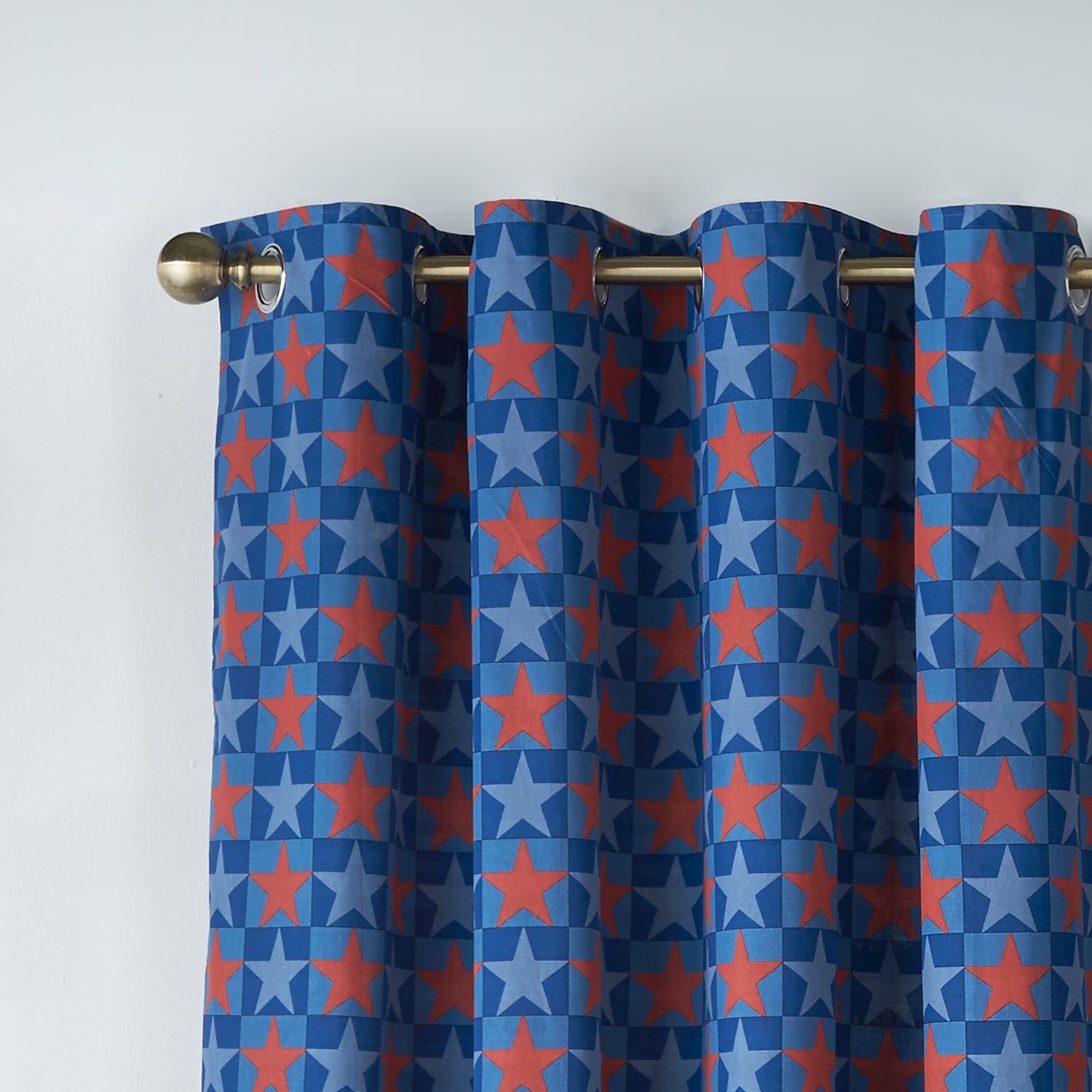 Catherine Lansfield Stars And Check Ready Made Eyelet Curtains 66 x 72 Blue