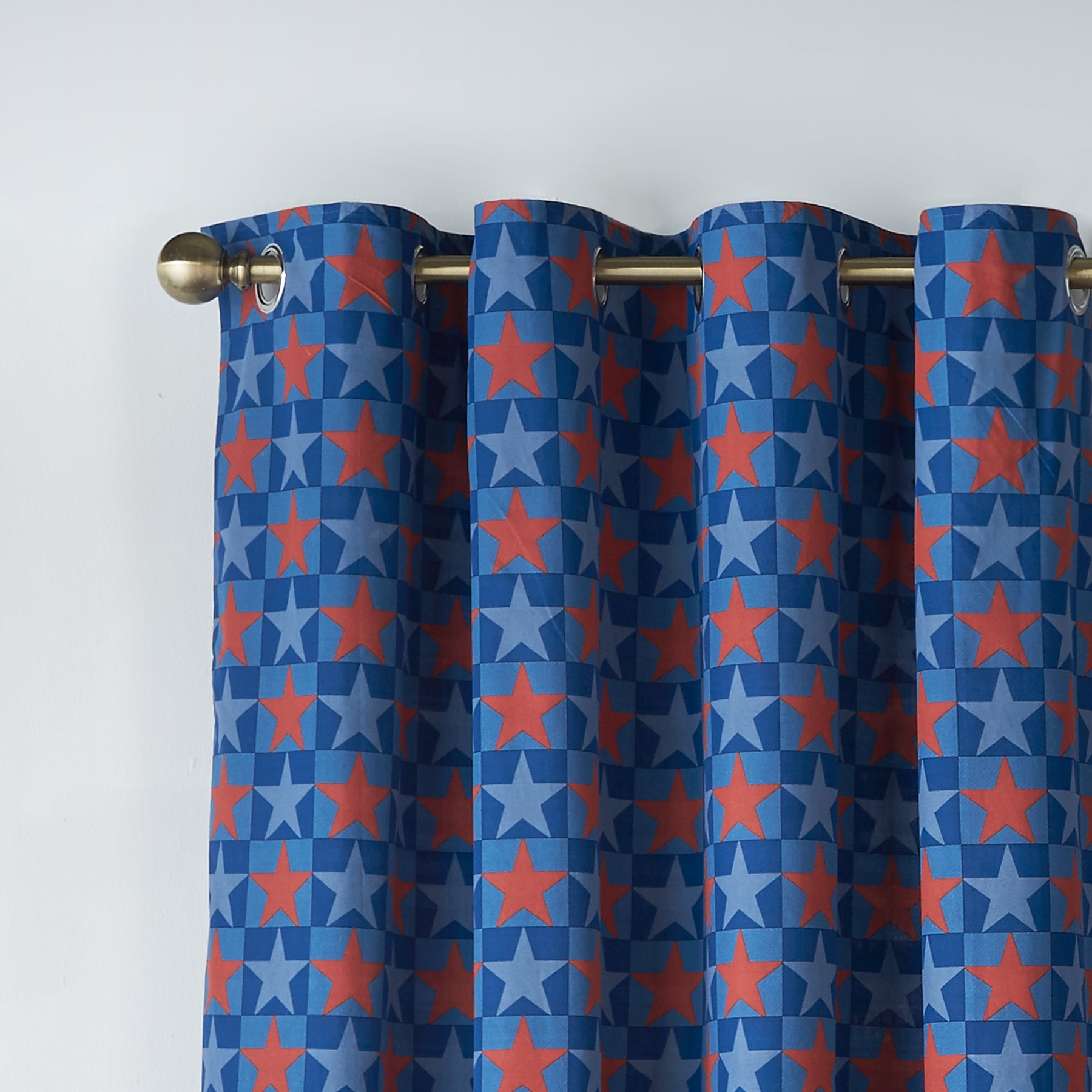 Catherine Lansfield Stars And Check Ready Made Eyelet Curtains 66 x 72 Blue