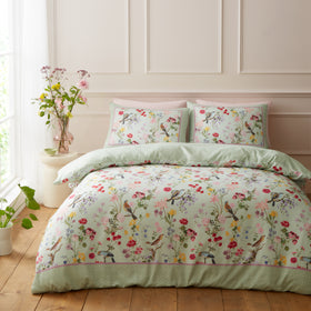 Royal Horticultural Society Birds In Bloom Duvet Cover Bedding Set Green