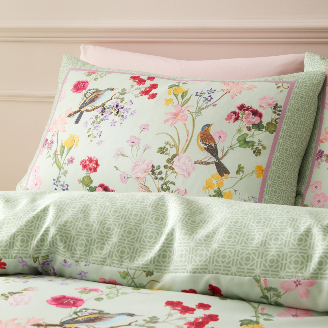 Royal Horticultural Society Birds In Bloom Duvet Cover Bedding Set Green