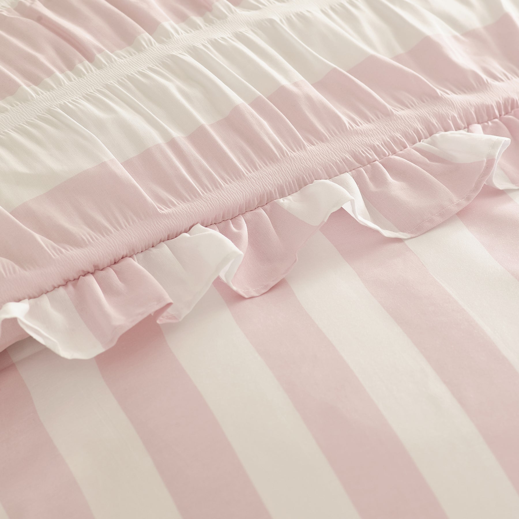 Catherine Lansfield Seersucker Frill Stripe Duvet Cover Bedding Set Pink