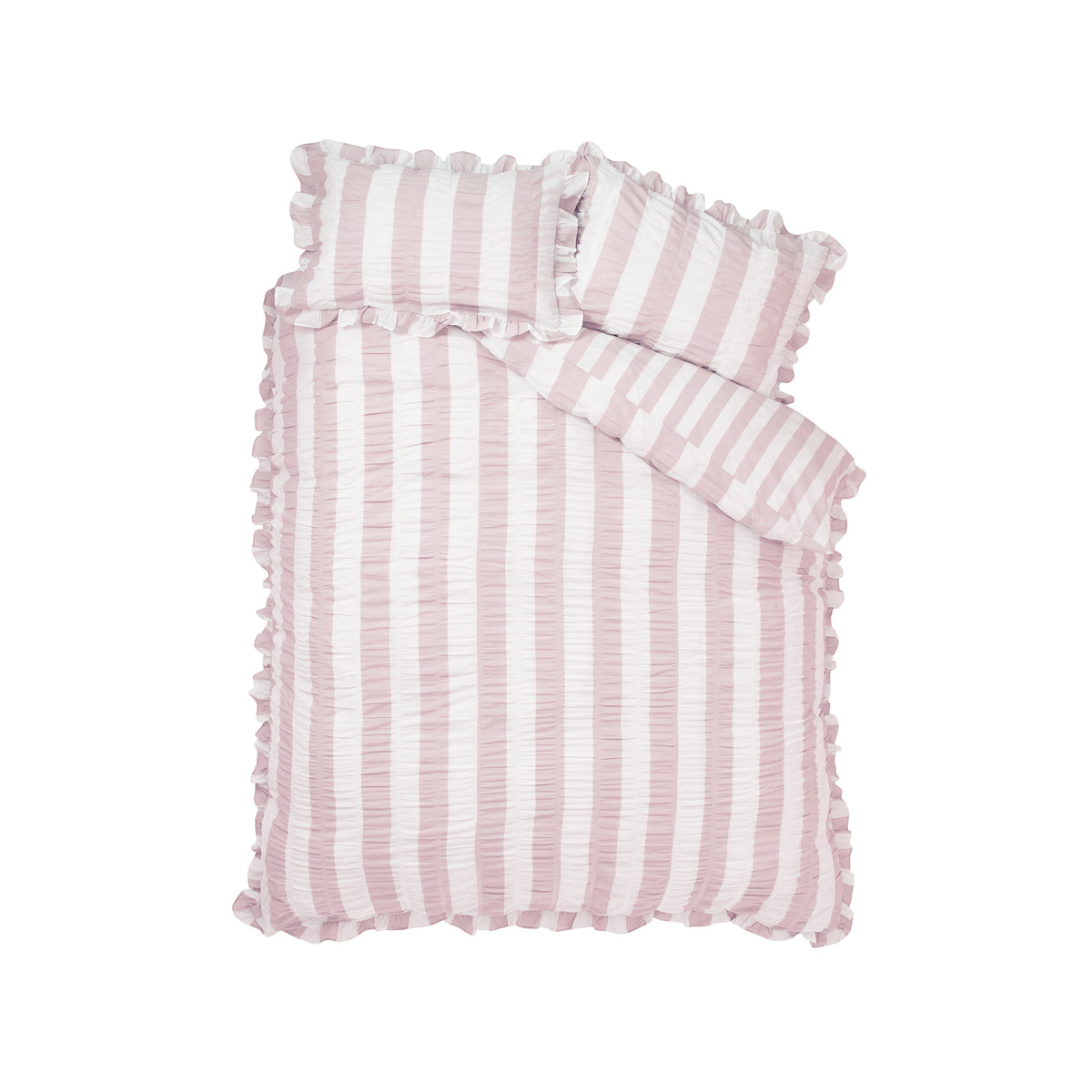 Catherine Lansfield Seersucker Frill Stripe Duvet Cover Bedding Set Pink