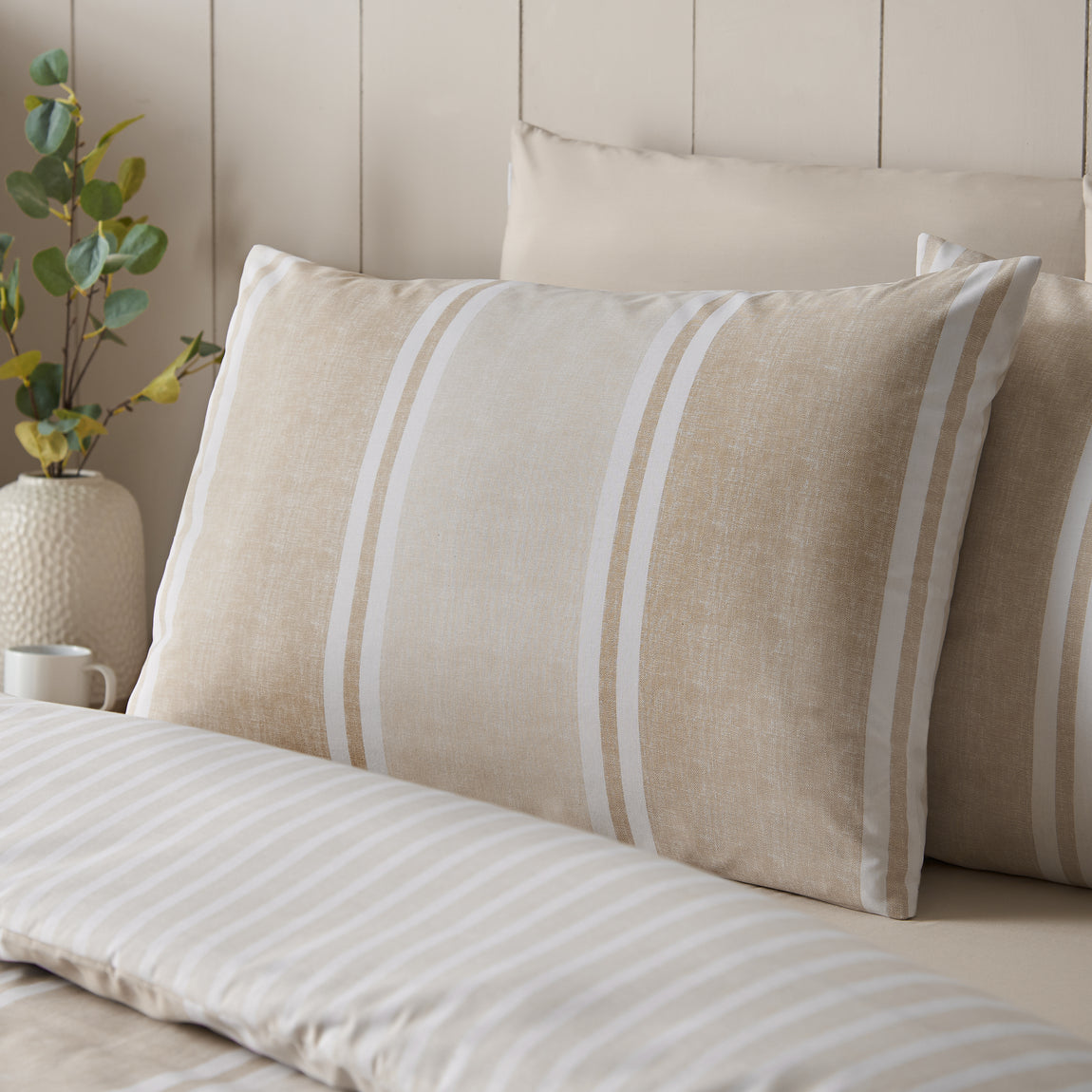 Catherine Lansfield Banded Stripe Duvet Cover Bedding Set Natural