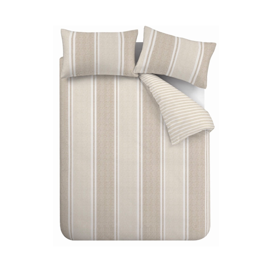 Catherine Lansfield Banded Stripe Duvet Cover Bedding Set Natural