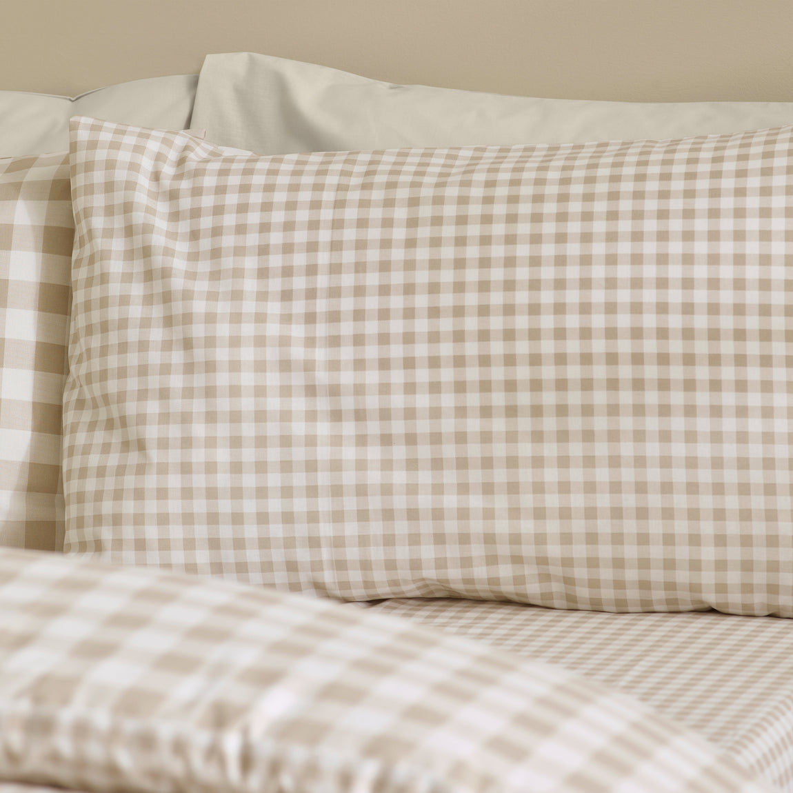 Catherine Lansfield Bamford Gingham Check Duvet Cover Bedding Set Natural