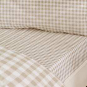 Catherine Lansfield Bamford Gingham Check Bed Linen Fitted Sheet Natural