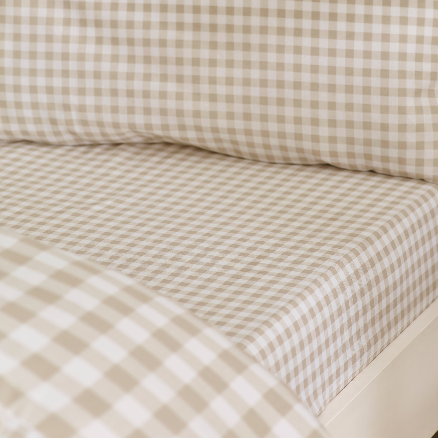 Catherine Lansfield Bamford Gingham Check Bed Linen Fitted Sheet Natural