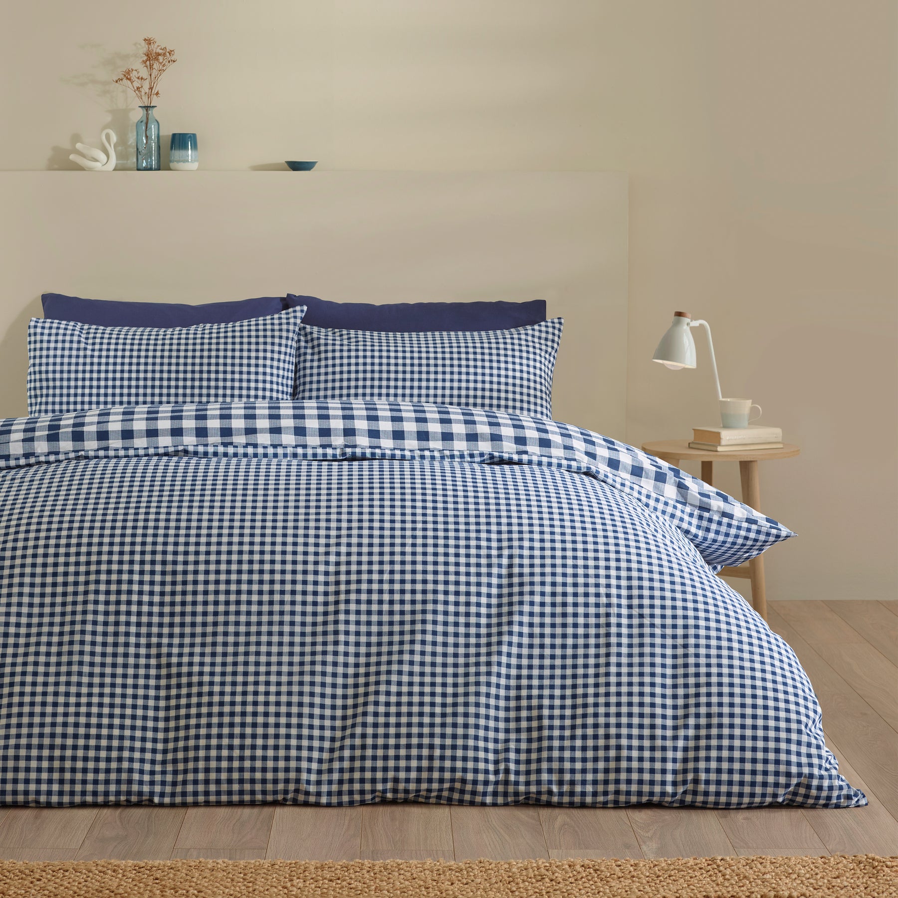 Catherine Lansfield Bamford Gingham Check Duvet Cover Bedding Set Navy