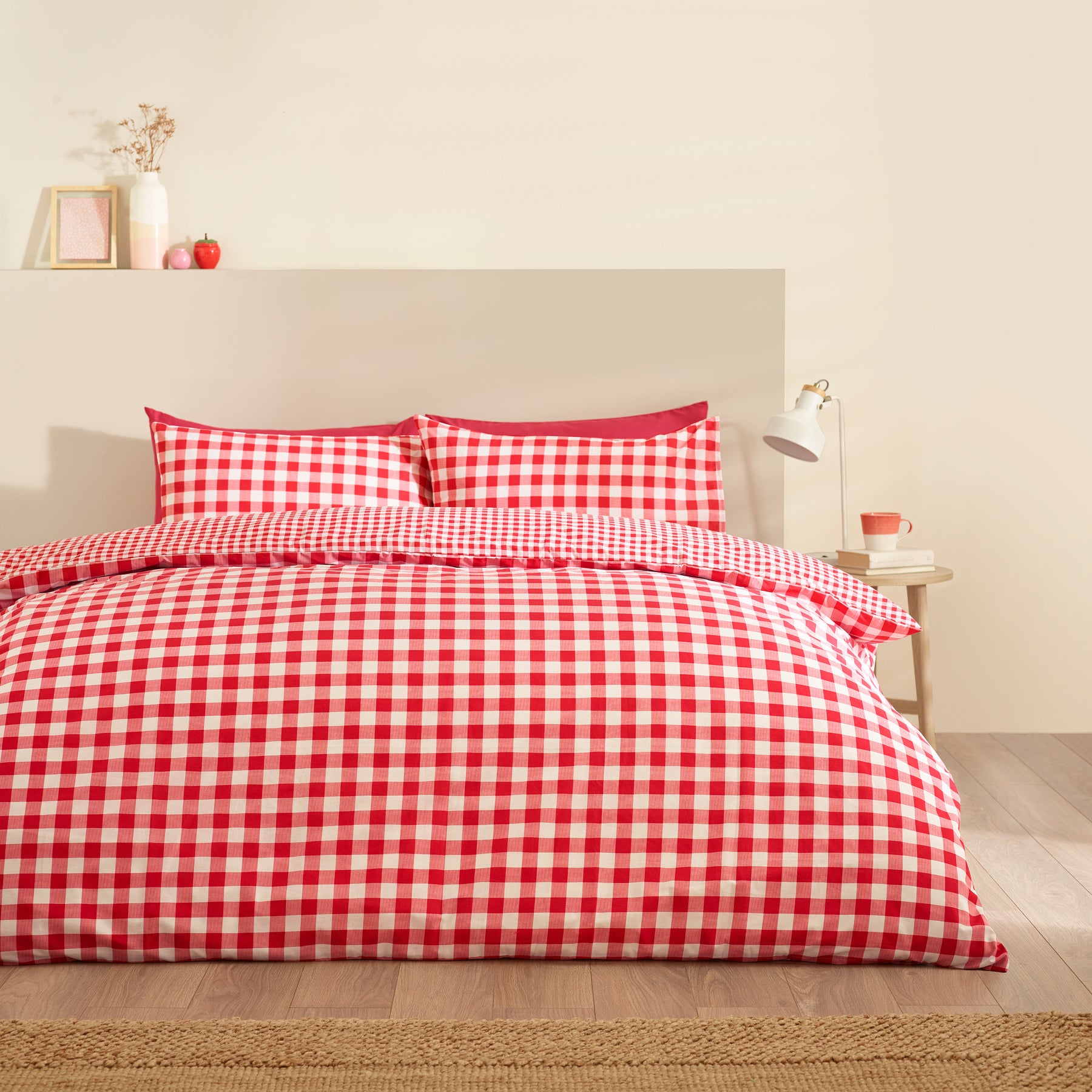 Catherine Lansfield Bamford Gingham Check Duvet Cover Bedding Set Red