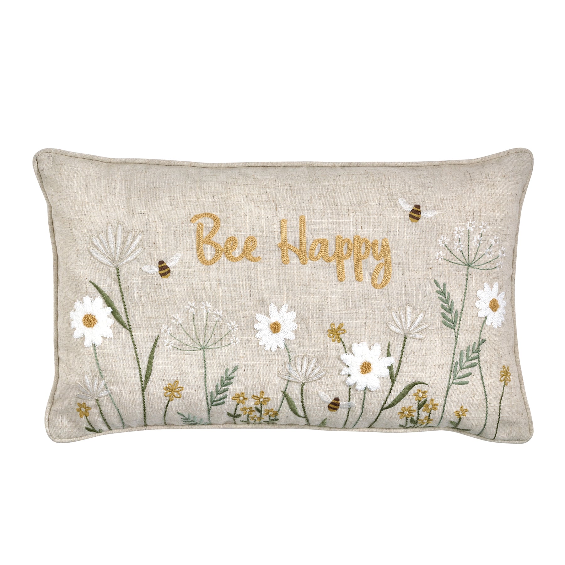Catherine Lansfield Bee Happy Embroidered Filled Boudoir 30cm x 50cm Natural