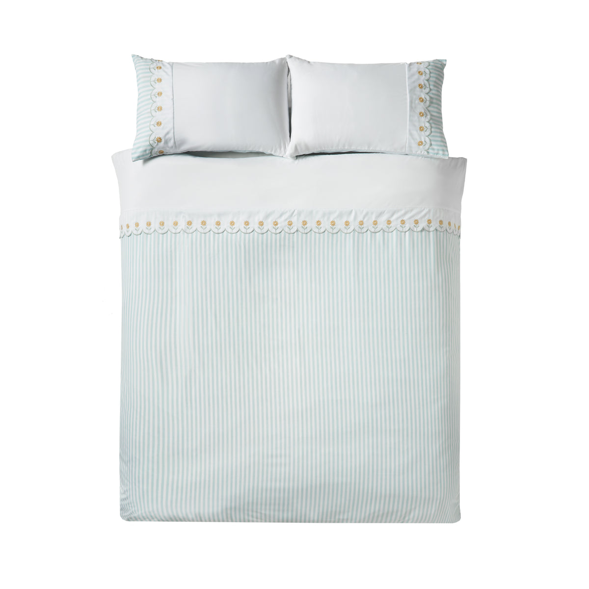 Catherine Lansfield Embroidered Daisy Duvet Cover Bedding Set Sage Green