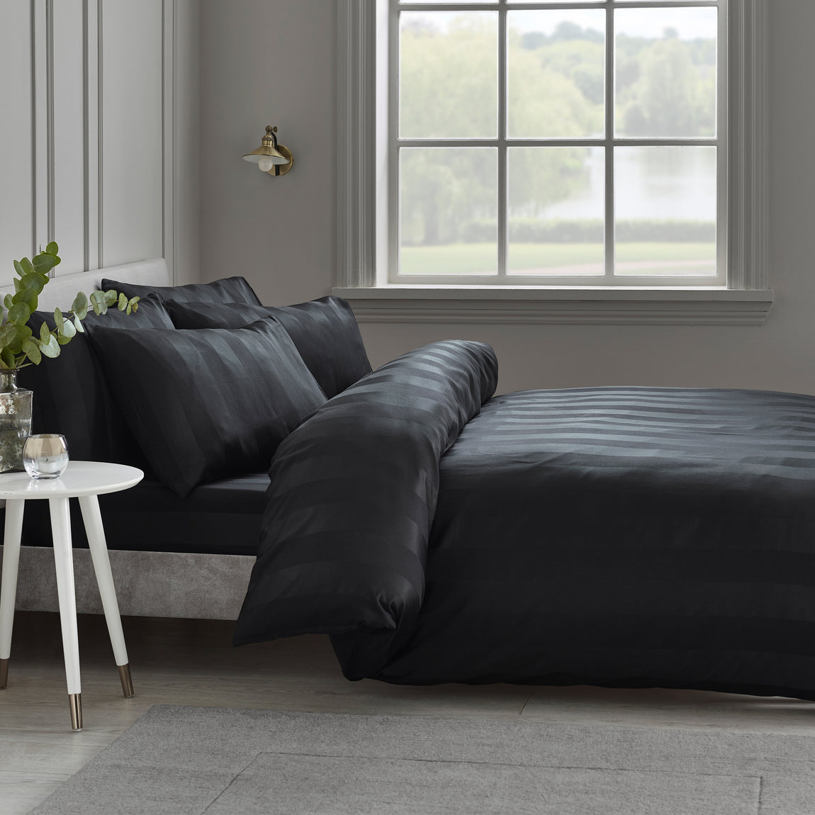 Catherine Lansfield So Soft Satin Stripe Duvet Cover Bedding Set Black