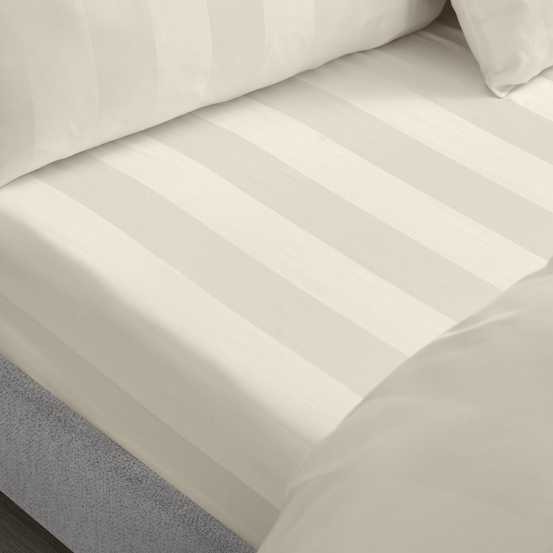 Catherine Lansfield So Soft Satin Stripe Bed Linen Fitted Sheet Cream
