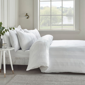 Catherine Lansfield So Soft Satin Stripe Duvet Cover Bedding Set White