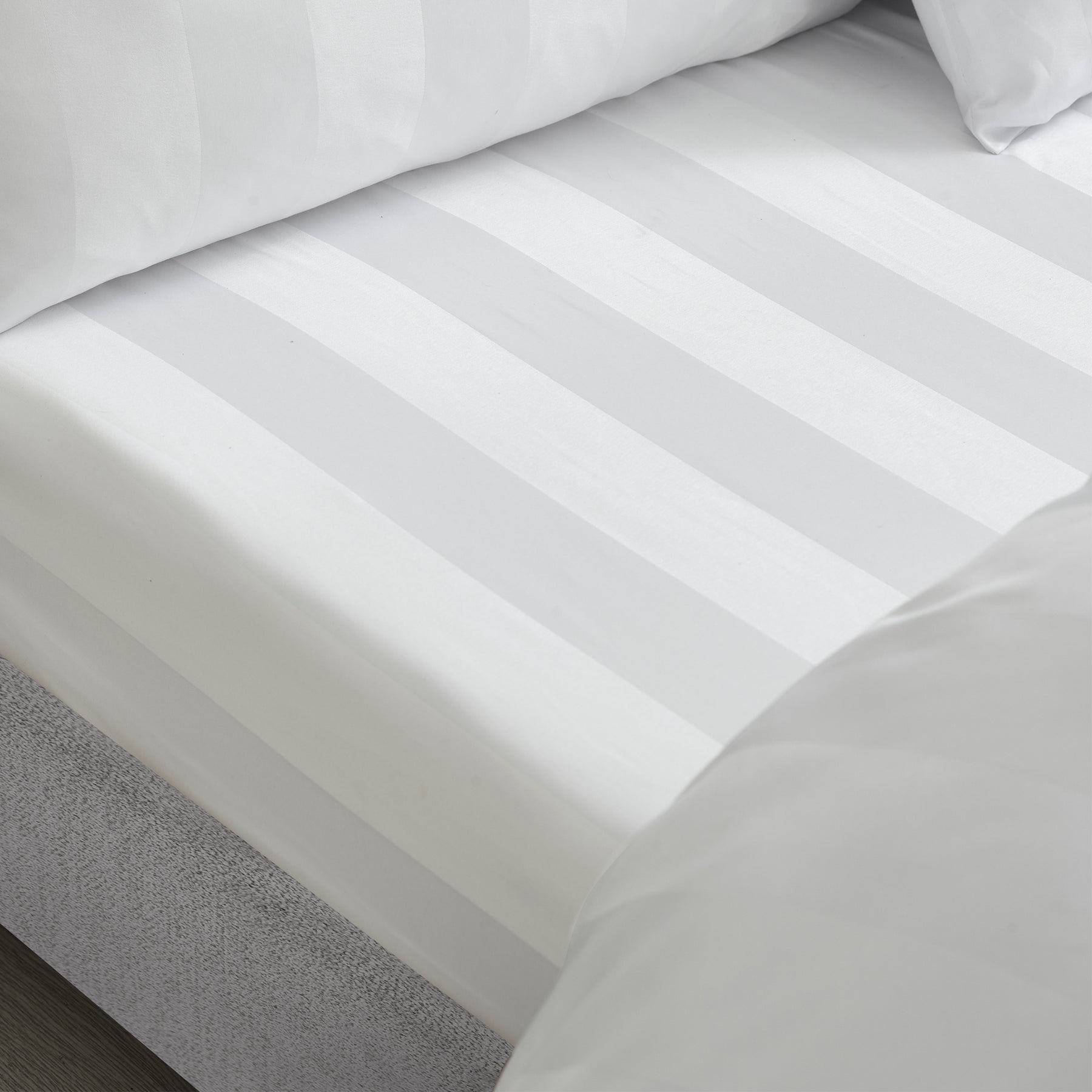 Catherine Lansfield So Soft Satin Stripe Bed Linen Fitted Sheet White
