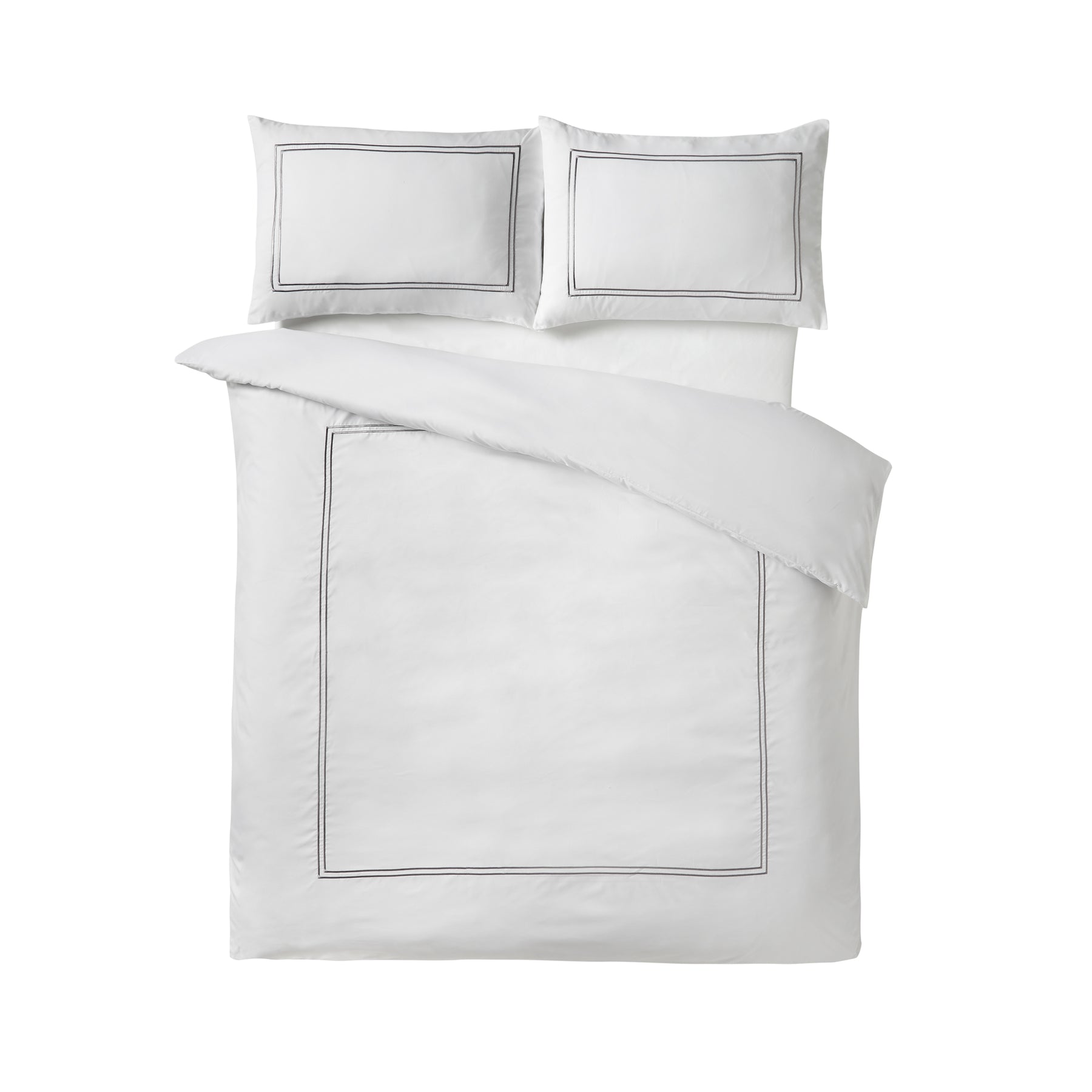 Catherine Lansfield So Soft Mono Satin Stitch Duvet Cover Bedding Set White Silver