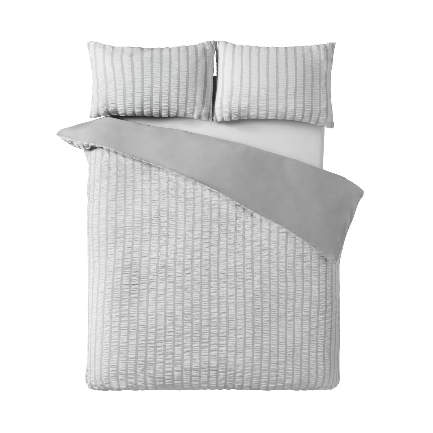 Catherine Lansfield So Soft Seersucker Stripe Duvet Cover Bedding Set Grey